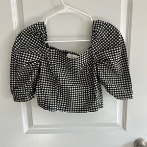 Topshop Black and White Puff Sleeve Crop Blouse